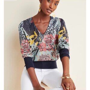 Anthropologie Aldo Martins XS Ace Pullover Sweater V Neck Aldomartins Floral Top